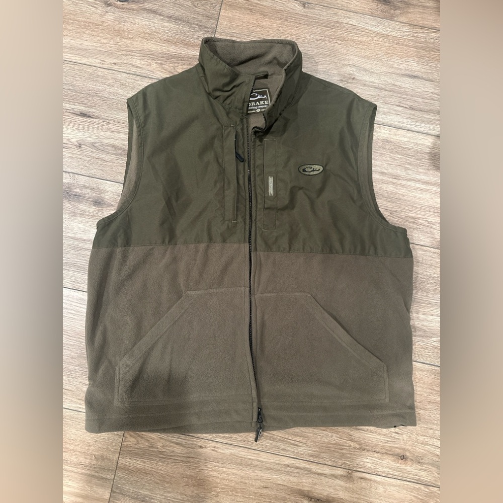 Drake Clothing Company Olive Fleece Lined Vest Size XL Full Zip Hunting